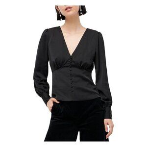 J. Crew Deep V-Neck Button Front Mock Corset Satin Blouse Size 0 Whimsy Goth Cot